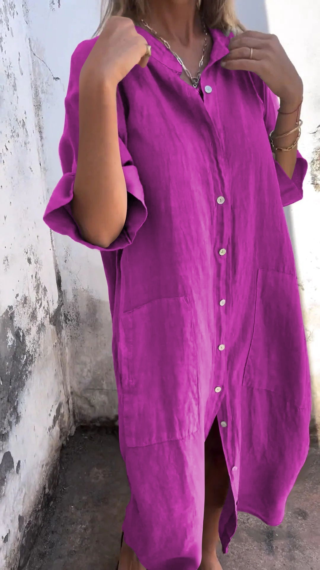 Olivia - Grünes langes Hemdkleid