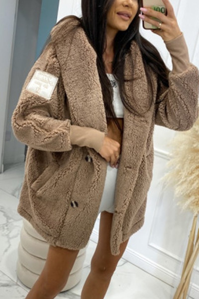 Plüsch-Kapuzenjacke in Apricot - Sophie