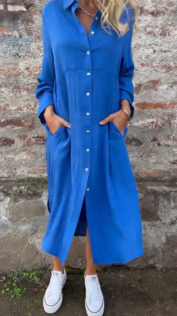 Graues Langarmhemdkleid mit Revers - Mila