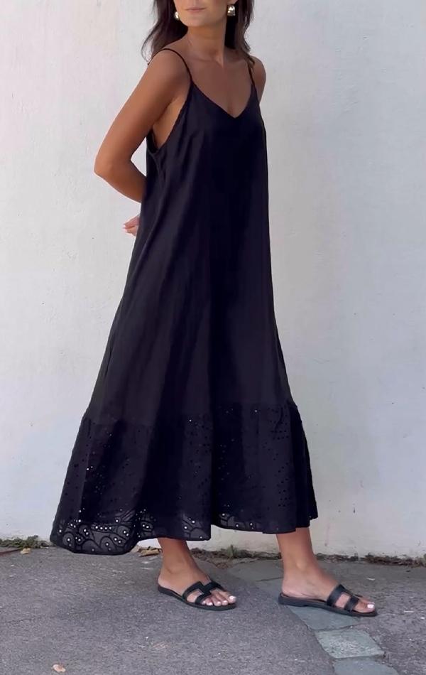 Lola - Rotes V-Ausschnitt-Kleid mit Ausgeschnittener Saum