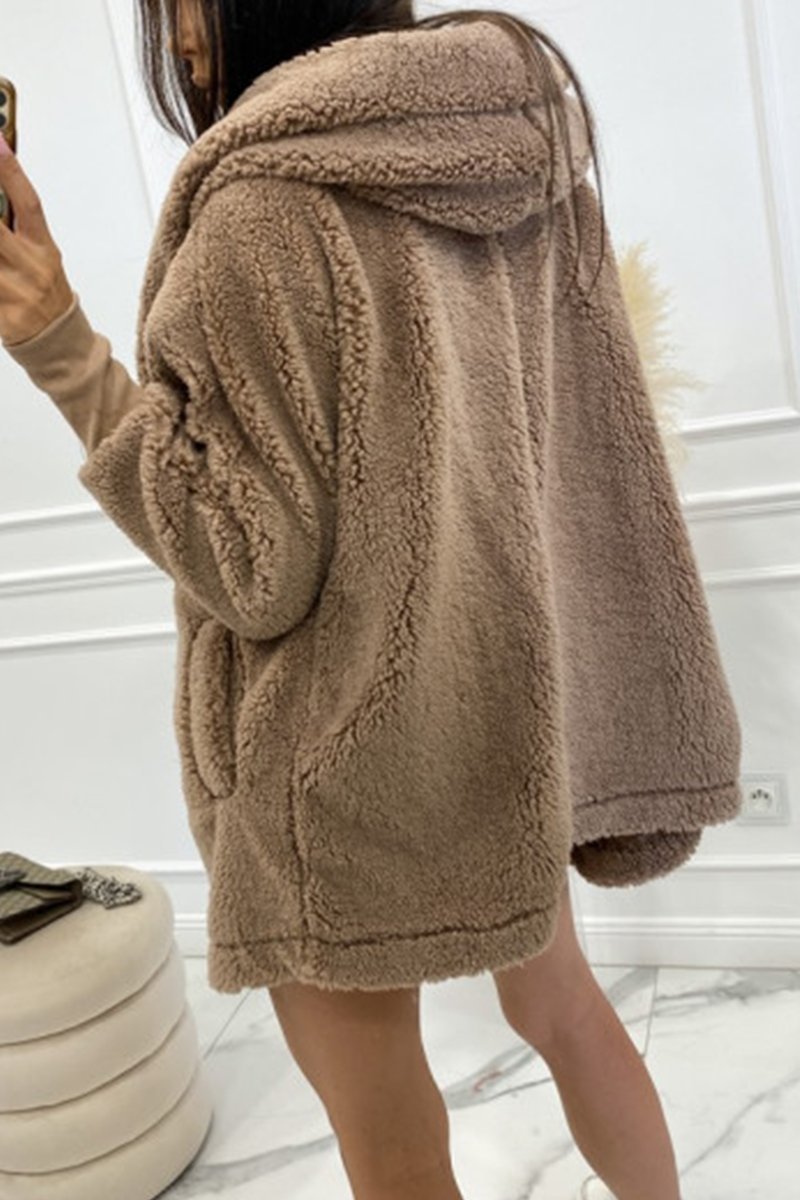 Plüsch-Kapuzenjacke in Apricot - Sophie