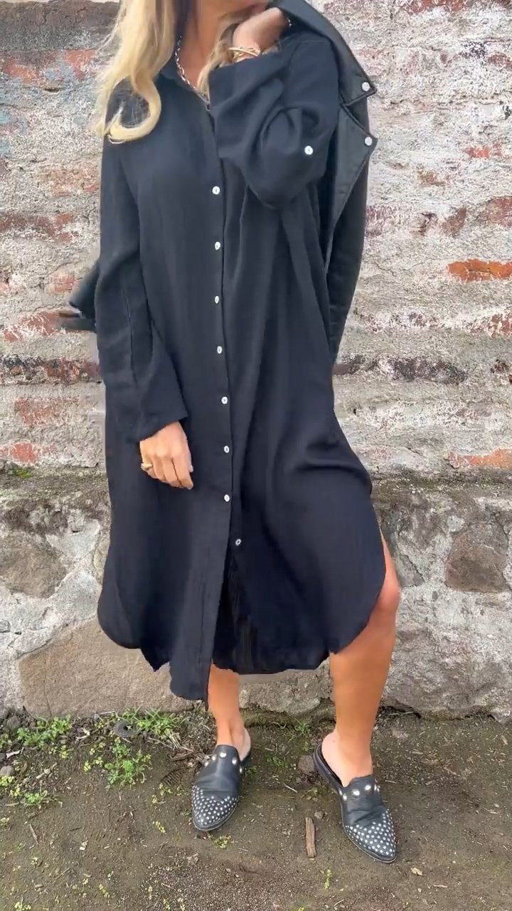 Graues Langarmhemdkleid mit Revers - Mila