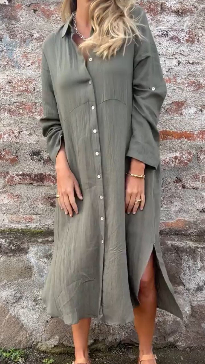 Graues Langarmhemdkleid mit Revers - Mila