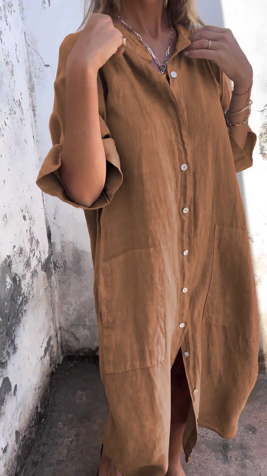 Olivia - Grünes langes Hemdkleid