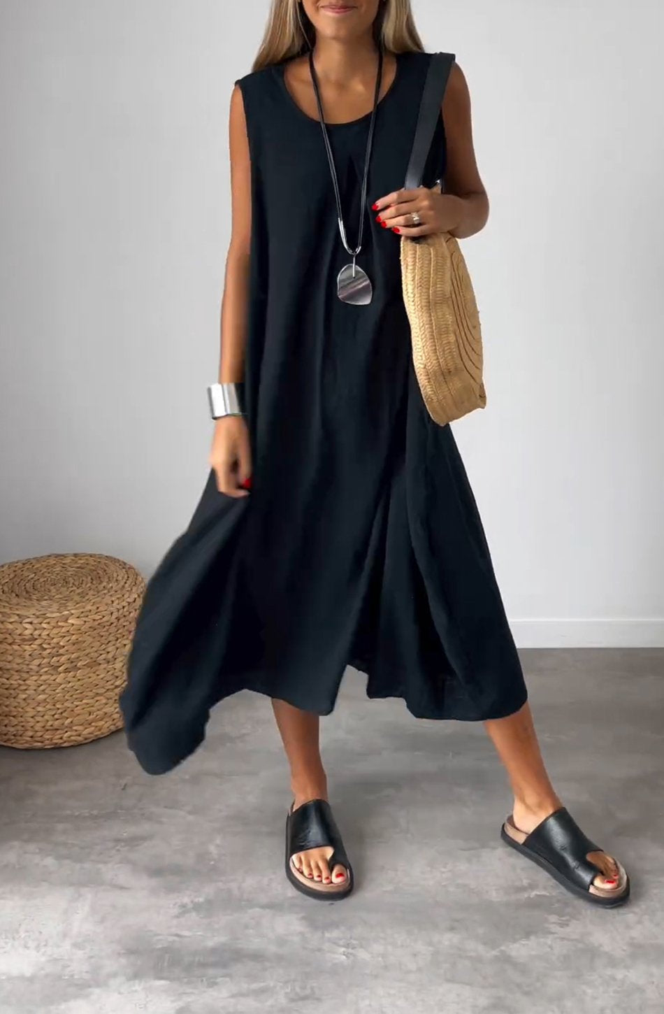 Bella - Gelbes Ärmelloses Lockeres Kleid
