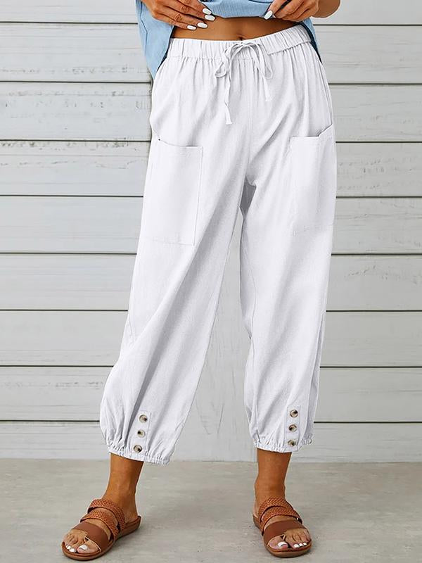 Heba - Weiße Weite Baumwollhose
