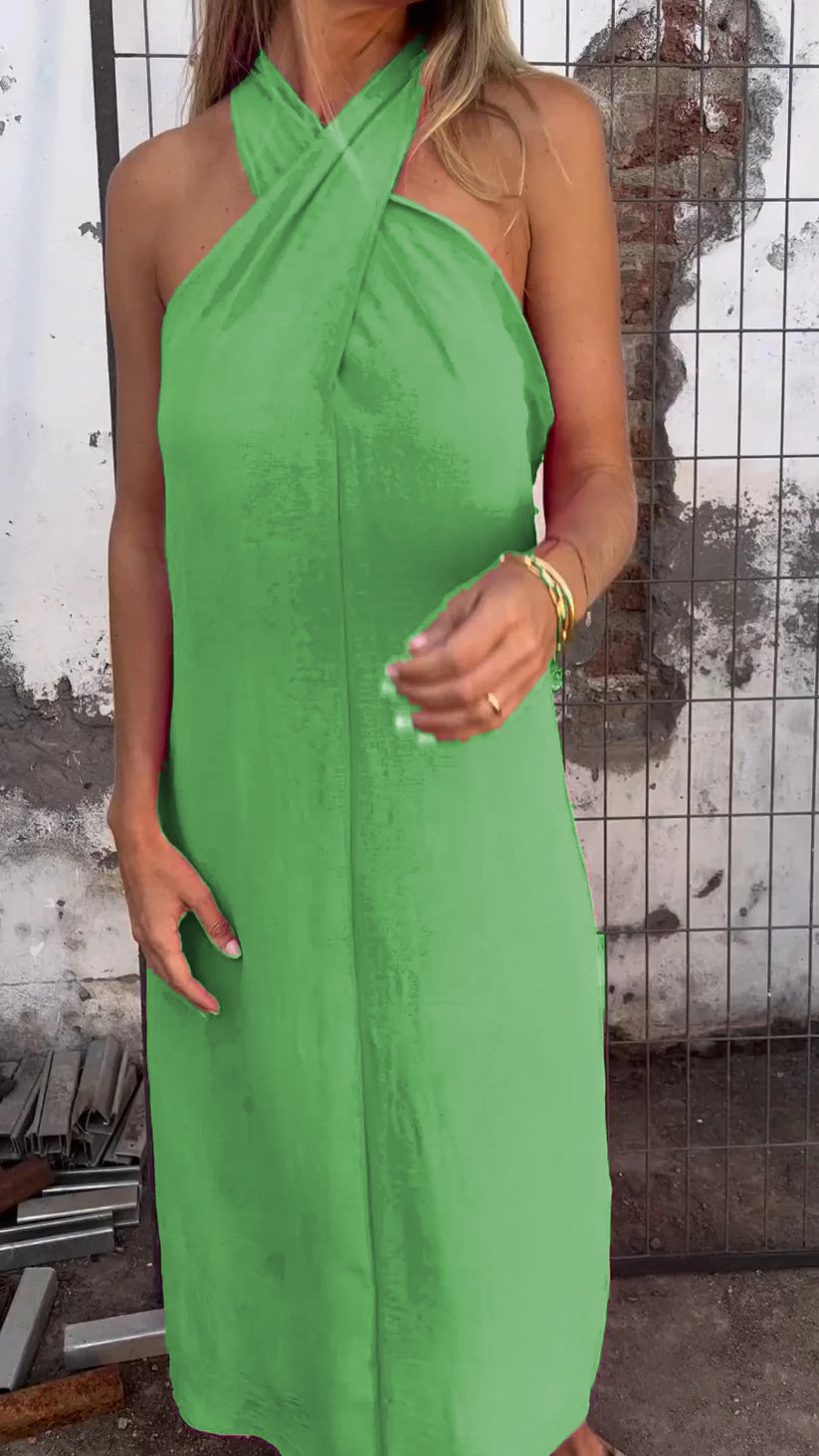 Eleanor - Lässiges Kleid mit Halterneck aus Baumwolle und Leinen