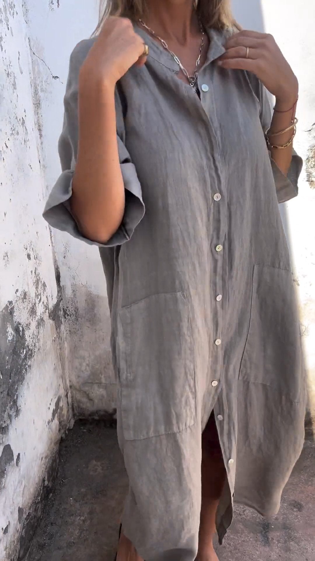 Olivia - Grünes langes Hemdkleid