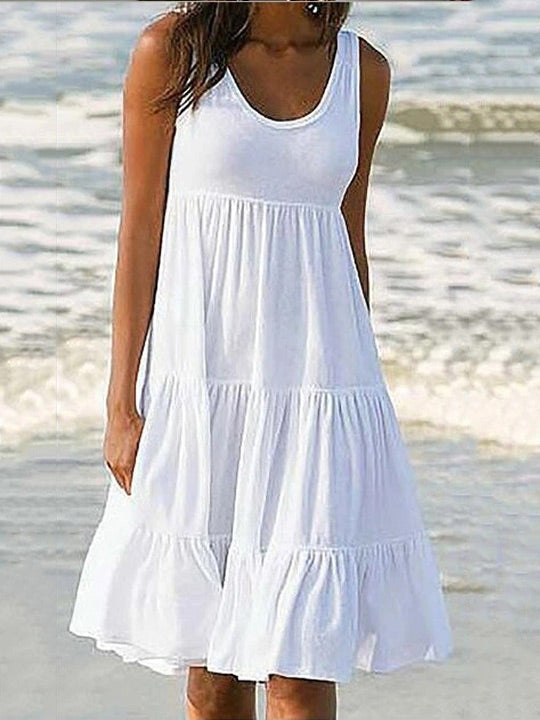 Alecia - Weiße Ärmellose Strandkleid