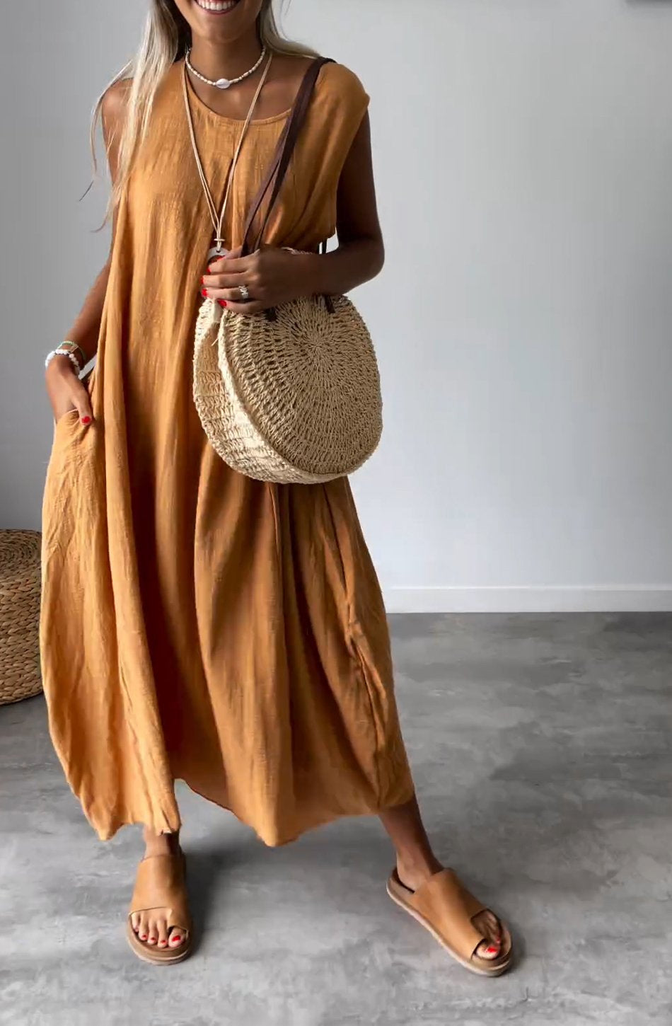 Bella - Gelbes Ärmelloses Lockeres Kleid