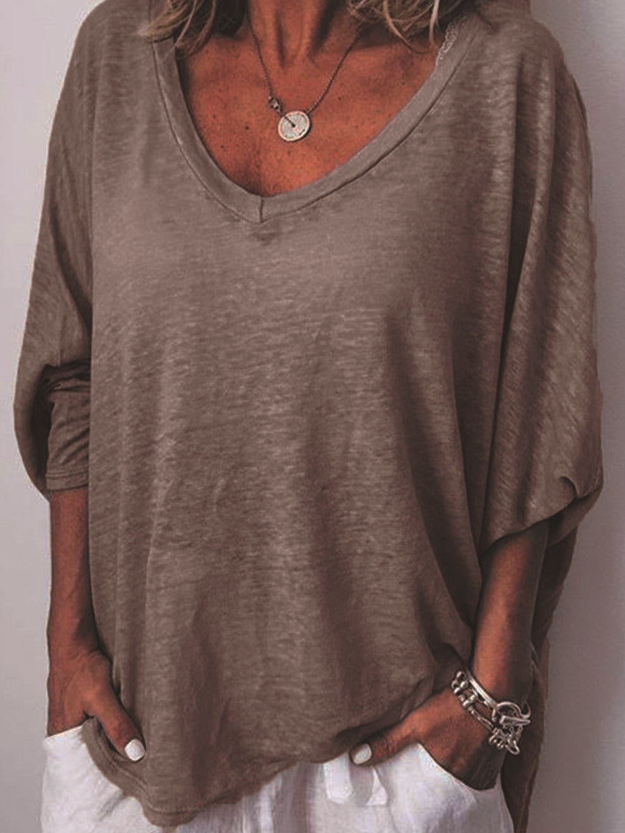 Lila - Rosa Herzförmiger Halsausschnitt Dolman-Ärmel T-Shirt