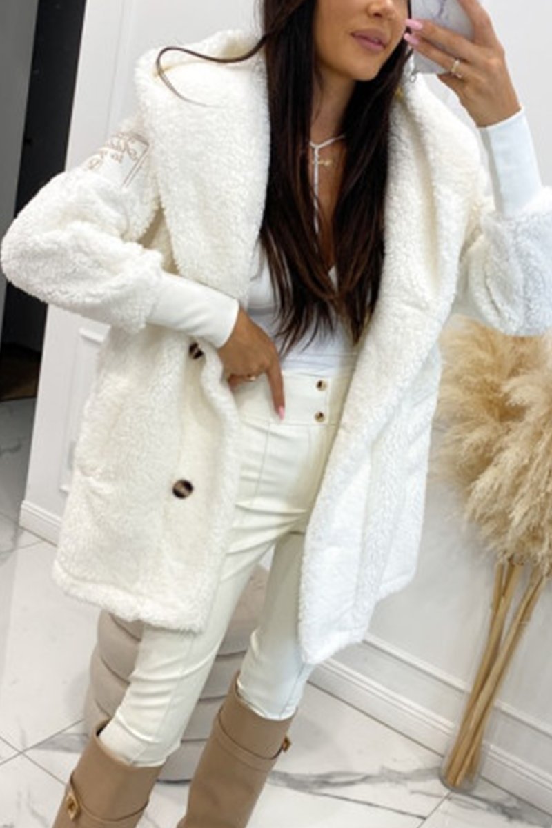 Plüsch-Kapuzenjacke in Apricot - Sophie