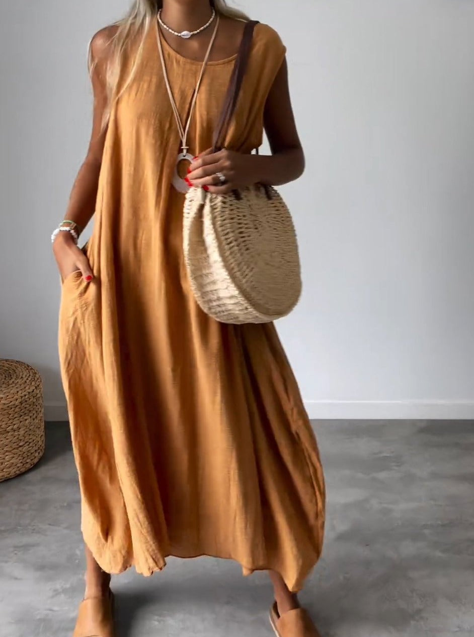 Bella - Gelbes Ärmelloses Lockeres Kleid