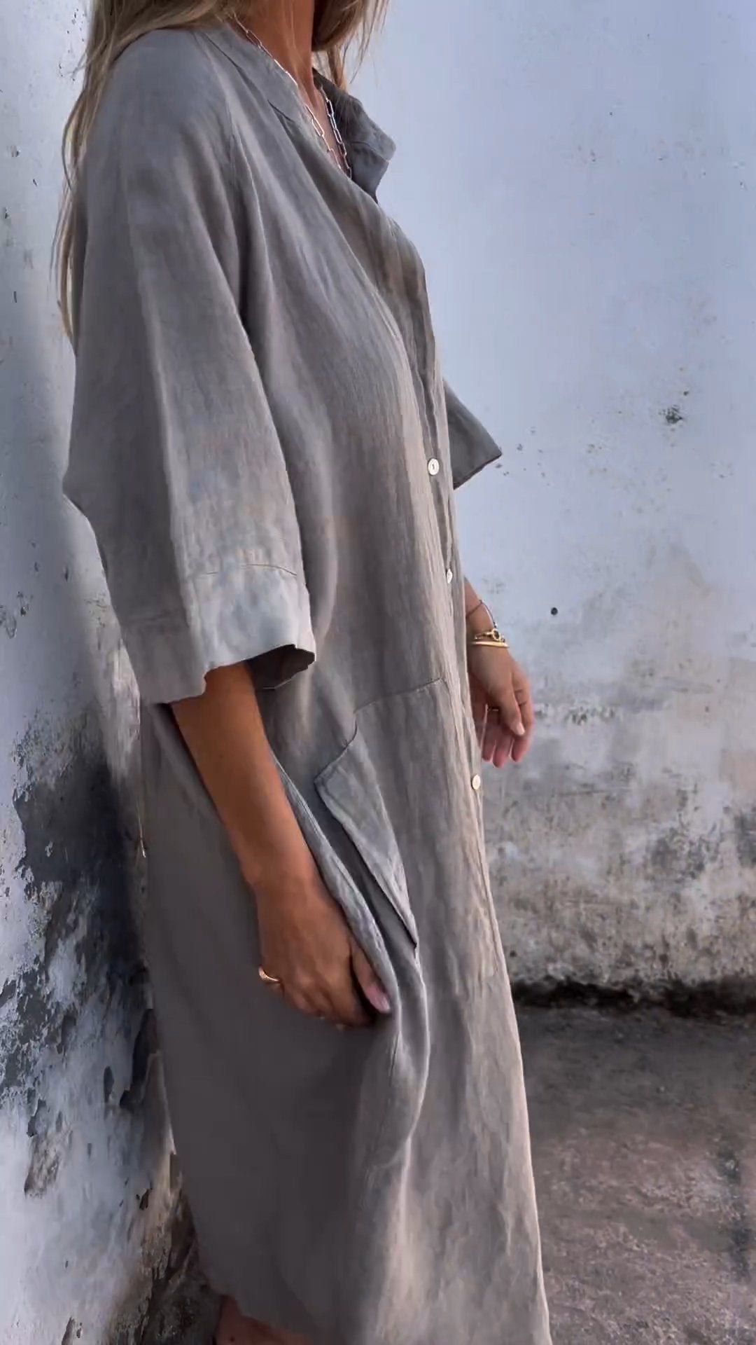 Olivia - Grünes langes Hemdkleid
