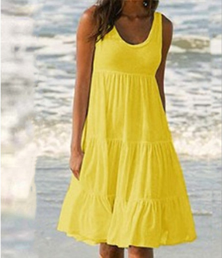 Alecia - Weiße Ärmellose Strandkleid