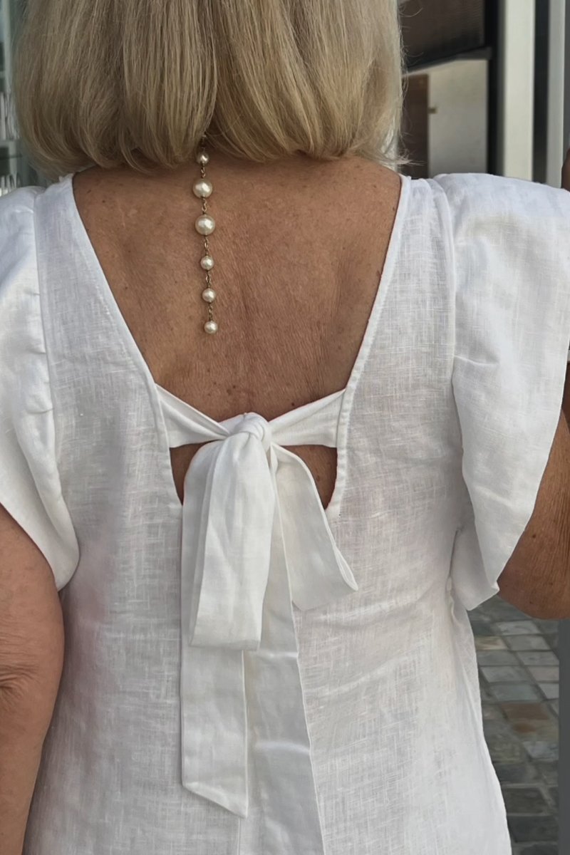 Lina - Weiße lässige Kleid aus Baumwolle und Leinen