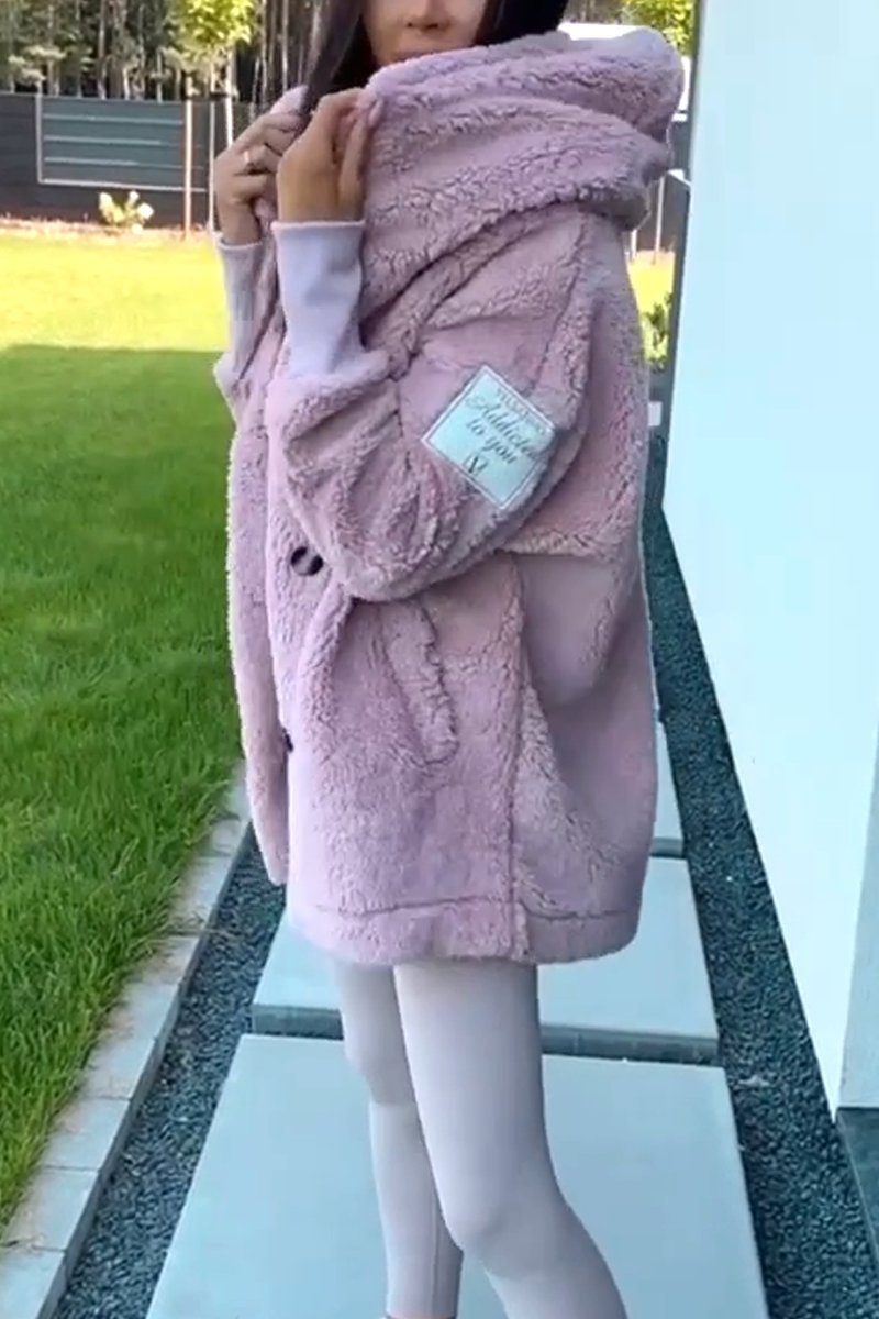 Plüsch-Kapuzenjacke in Apricot - Sophie