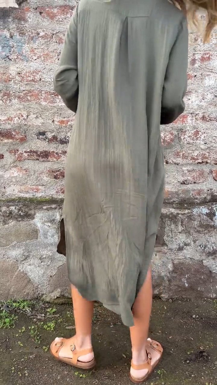 Graues Langarmhemdkleid mit Revers - Mila