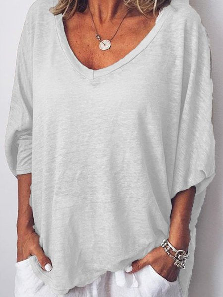 Lila - Rosa Herzförmiger Halsausschnitt Dolman-Ärmel T-Shirt