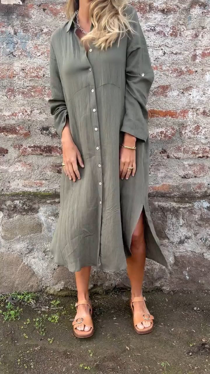 Graues Langarmhemdkleid mit Revers - Mila
