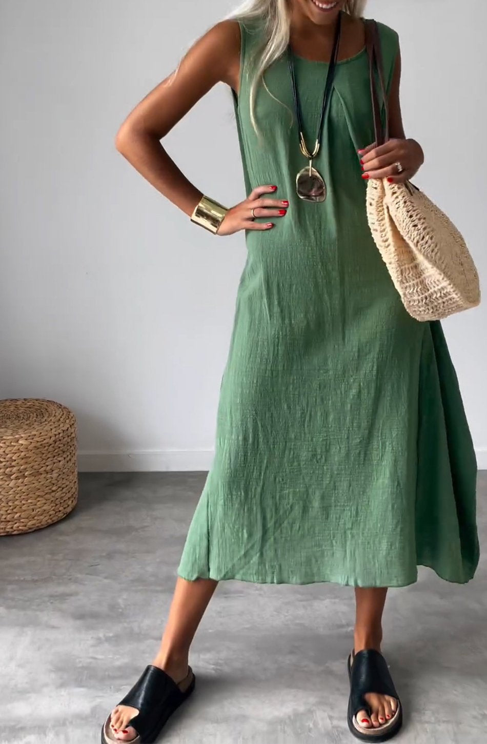 Bella - Gelbes Ärmelloses Lockeres Kleid