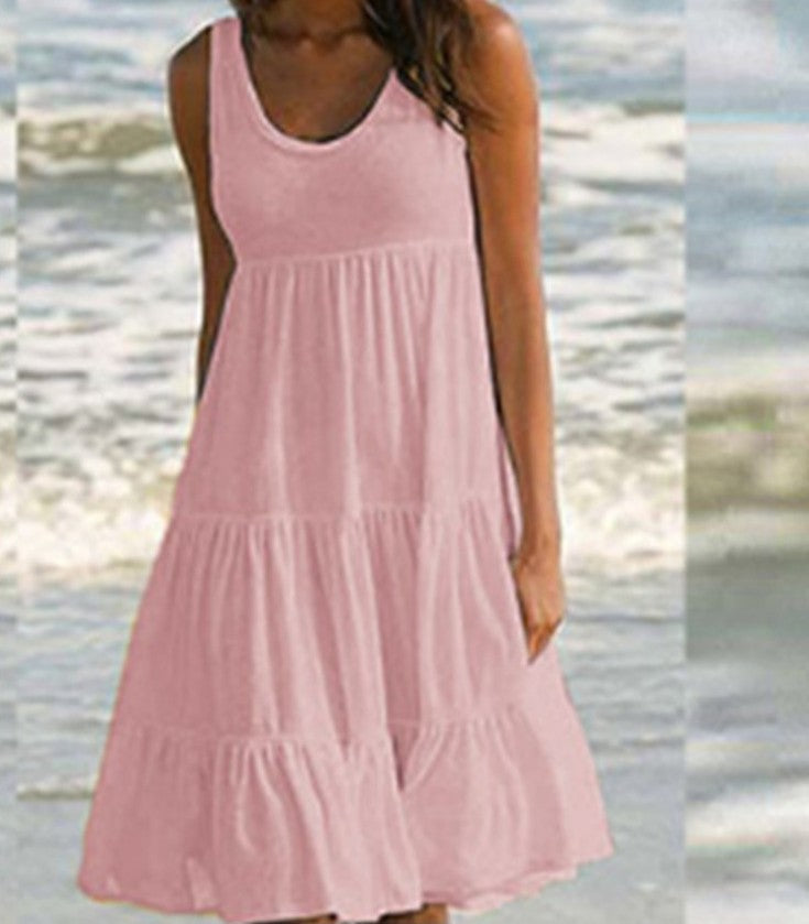 Alecia - Weiße Ärmellose Strandkleid