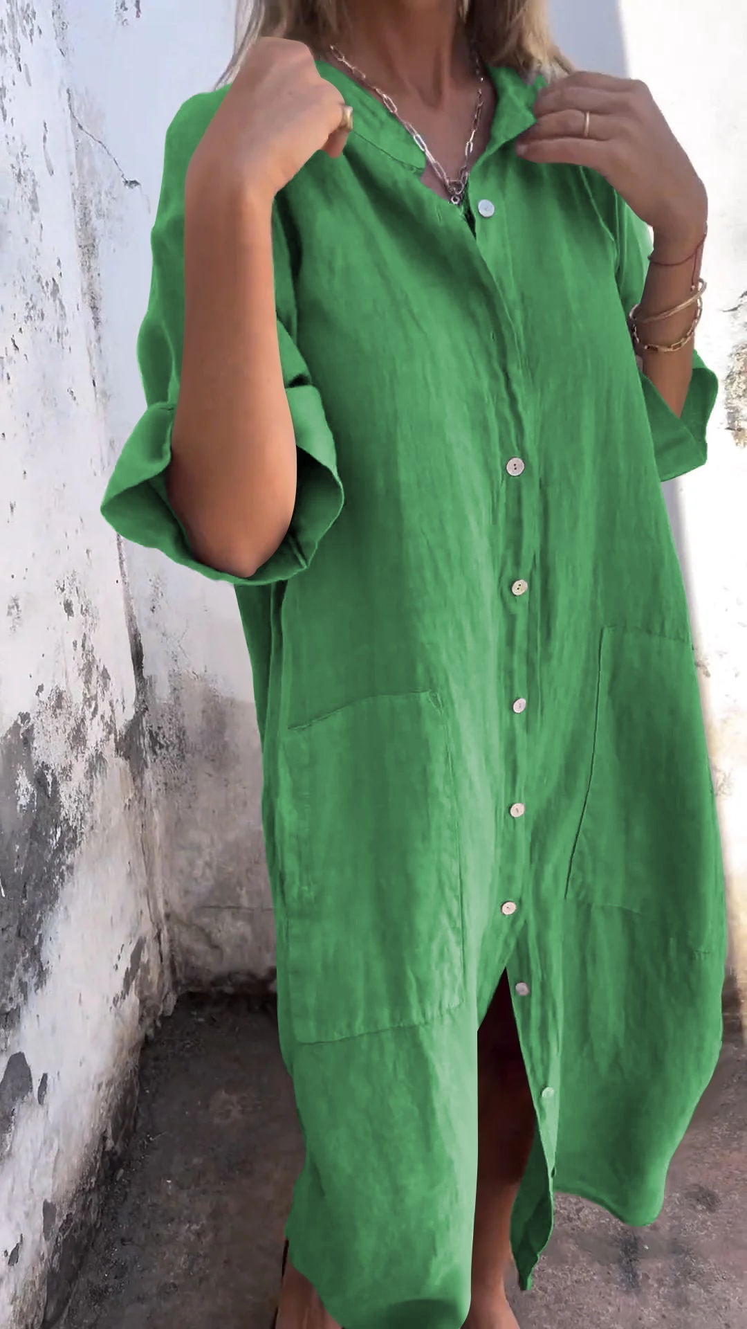 Olivia - Grünes langes Hemdkleid