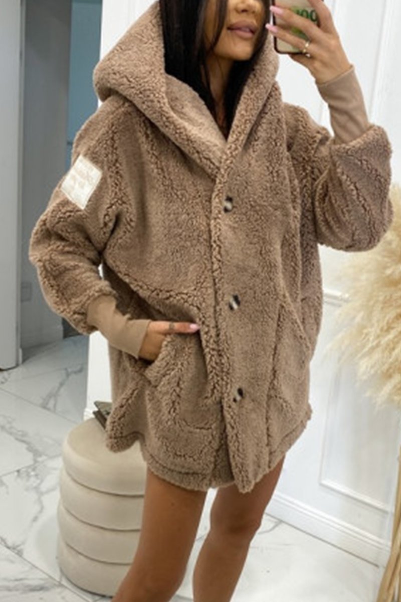 Plüsch-Kapuzenjacke in Apricot - Sophie