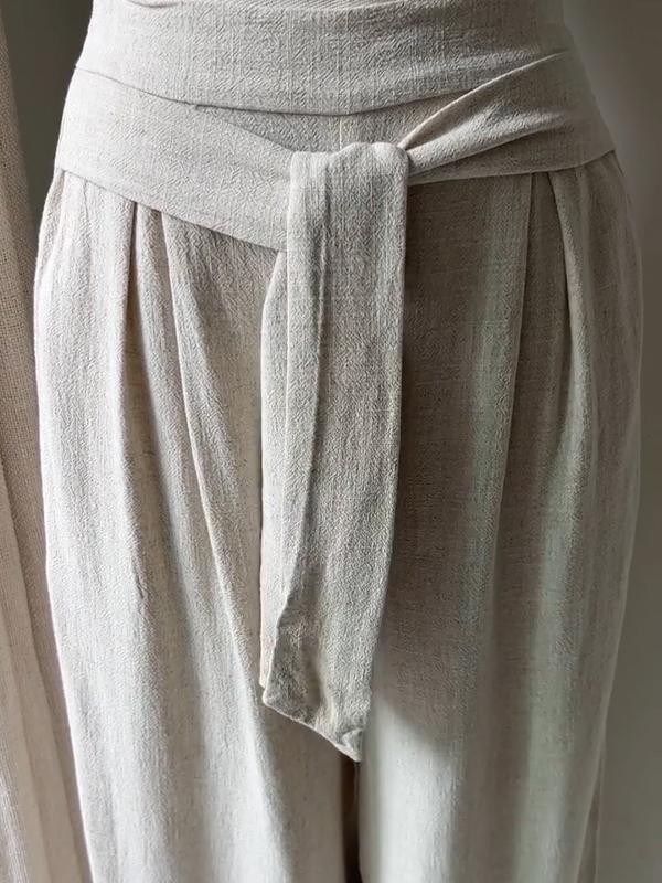 Beige Baumwoll-Leinen-Hose - Belinda