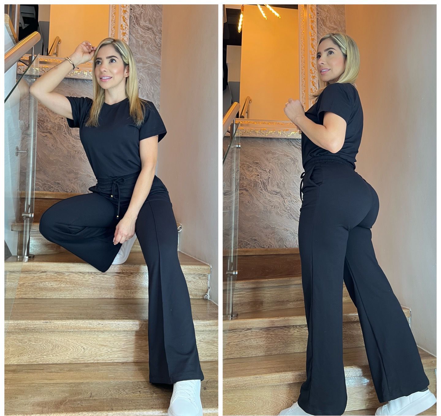Schwarzes T-Shirt und Hosen Set - Lara