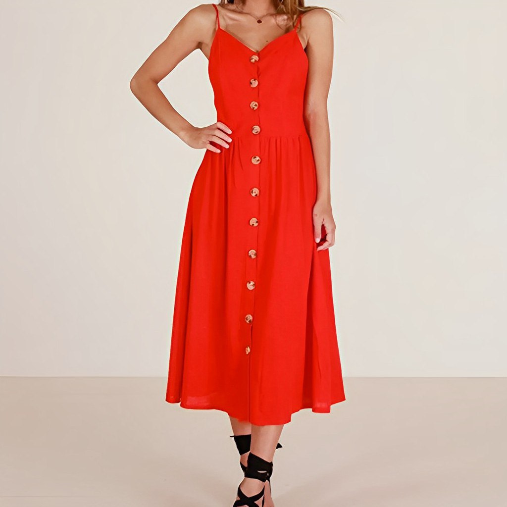 Lara - Rotes Midi Sommerkleid Eleganz