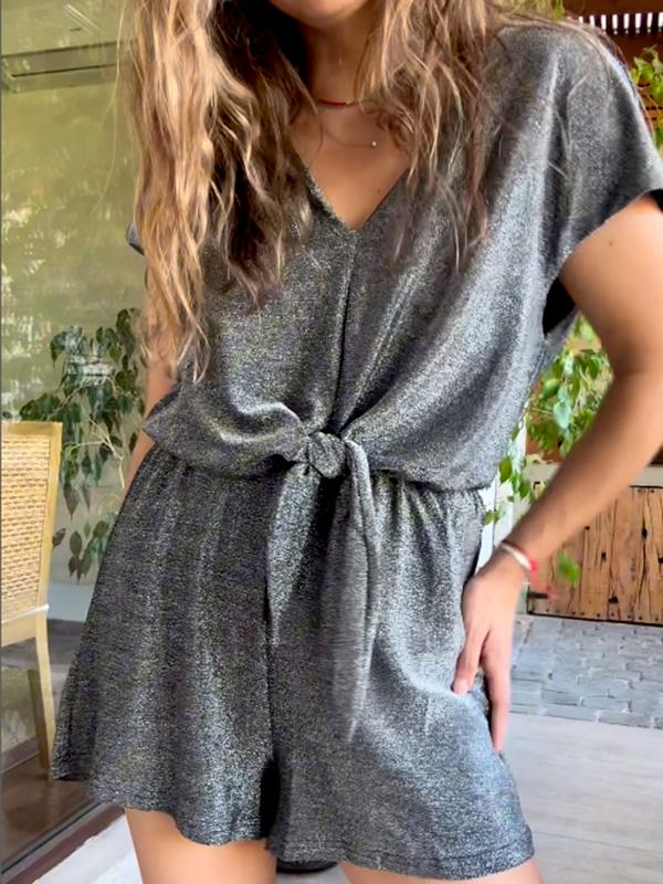 Grauer Glänzender V-Ausschnitt-Jumpsuit - Zara