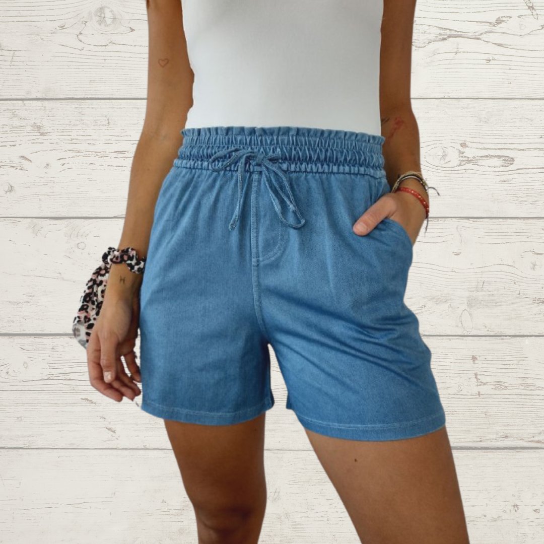 Blaue Kurze Jeans mit Schleife - Lily
