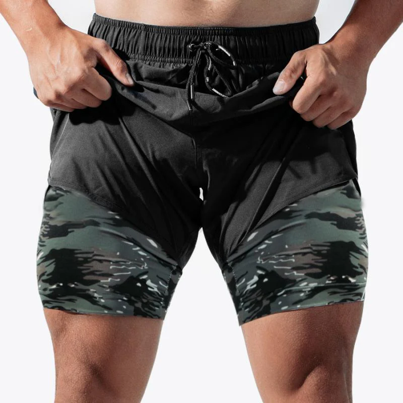 Aram - Graue 2-in-1 Kompressions-Shorts
