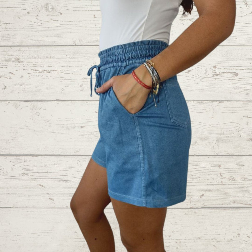 Blaue Kurze Jeans mit Schleife - Lily