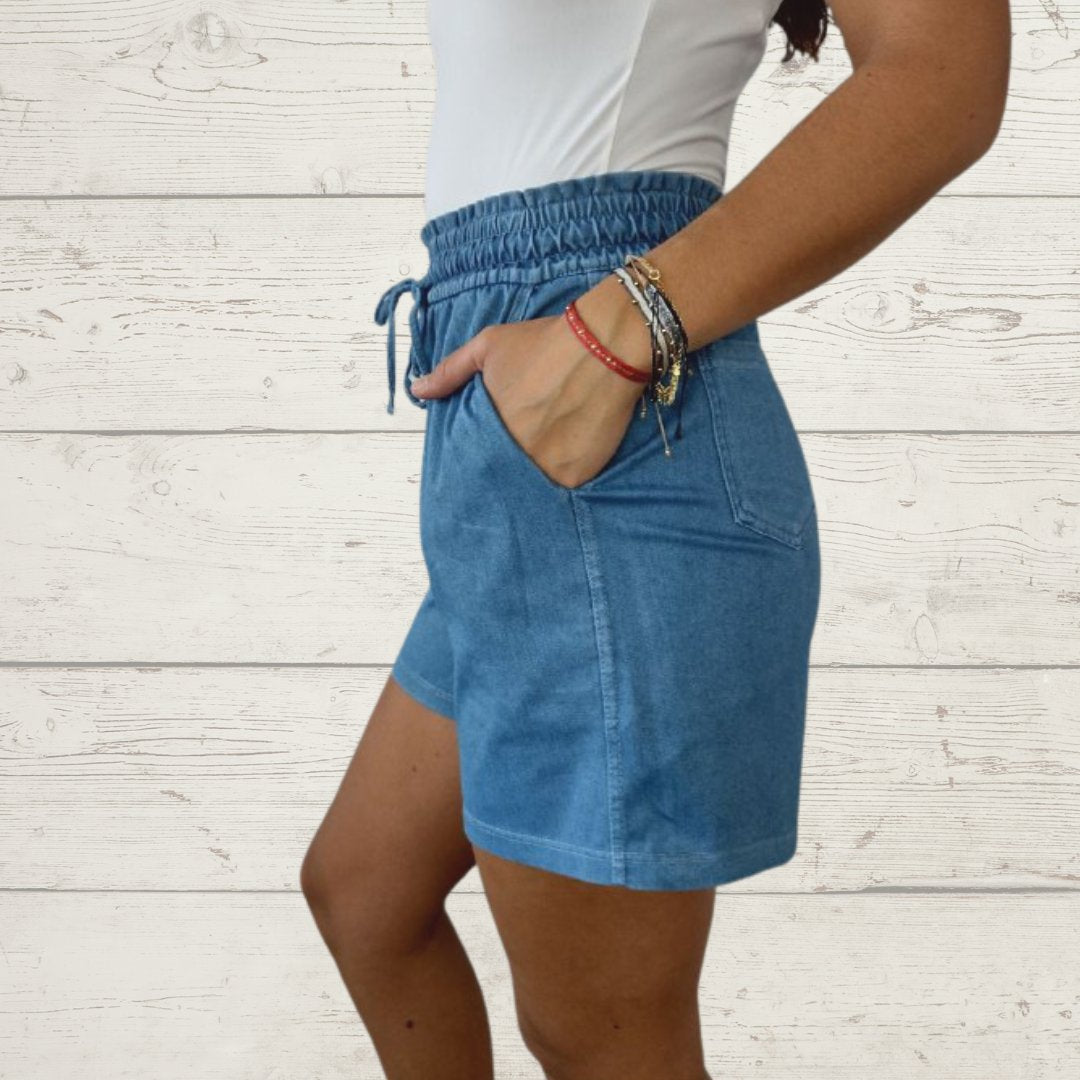 Blaue Kurze Jeans mit Schleife - Lily