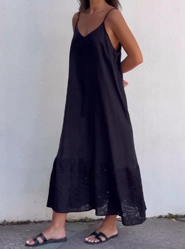 Lola - Rotes V-Ausschnitt-Kleid mit Ausgeschnittener Saum