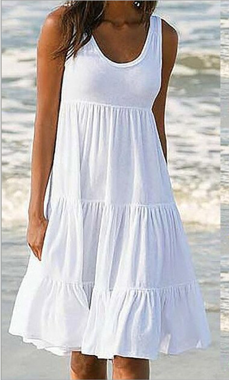 Alecia - Weiße Ärmellose Strandkleid