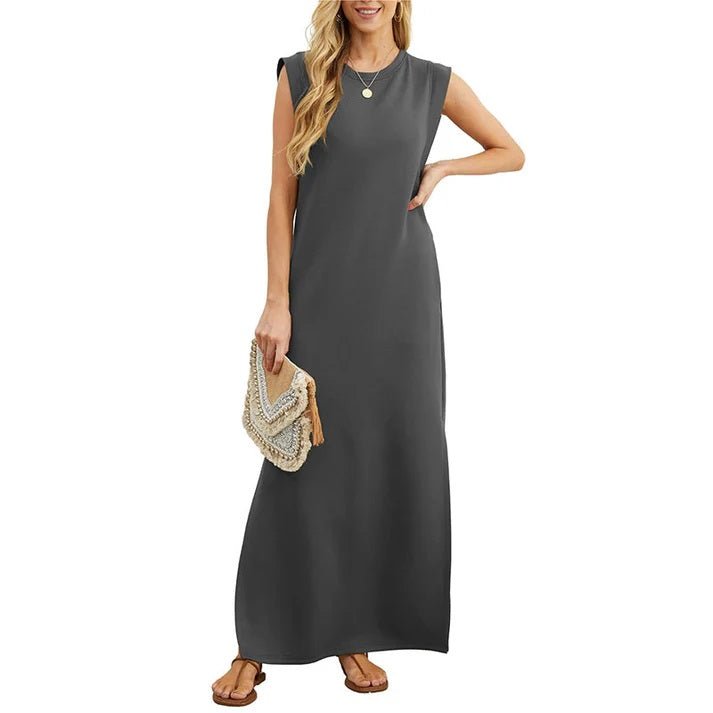 Schwarzes Knitterfreies Kleid mit Schlitz - Laura