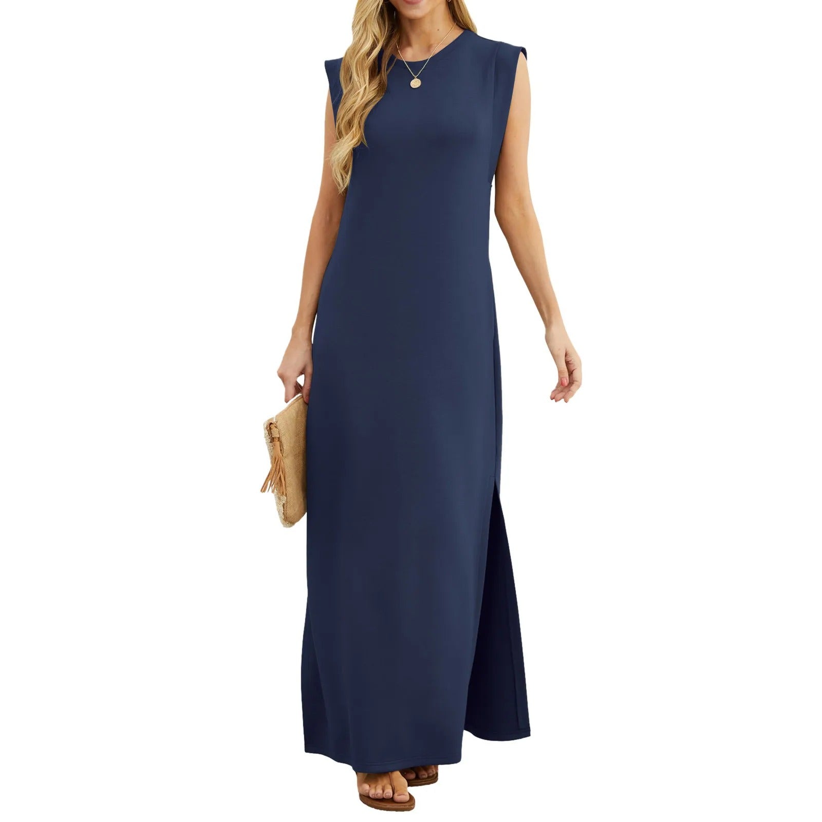 Schwarzes Knitterfreies Kleid mit Schlitz - Laura
