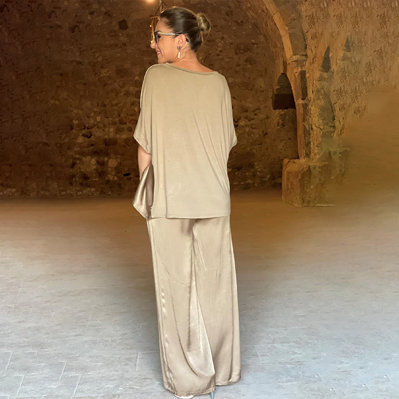 Grünes Glänzendes Plus Size V-Ausschnitt Zweiteiler - Lisa