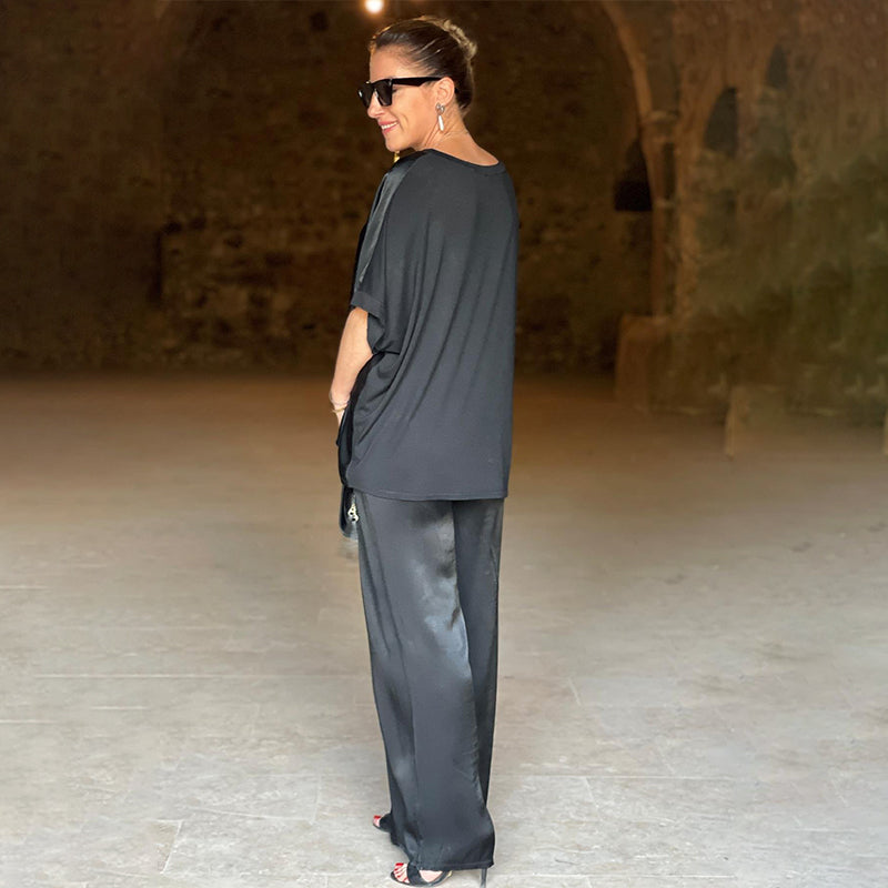 Grünes Glänzendes Plus Size V-Ausschnitt Zweiteiler - Lisa