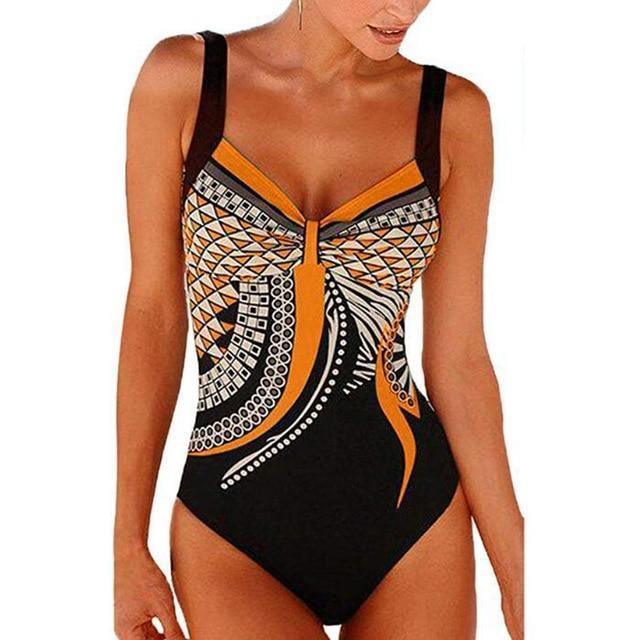 Marina | Retro Blauer Push-Up Badeanzug in Übergröße