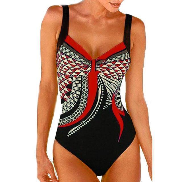 Marina | Retro Blauer Push-Up Badeanzug in Übergröße