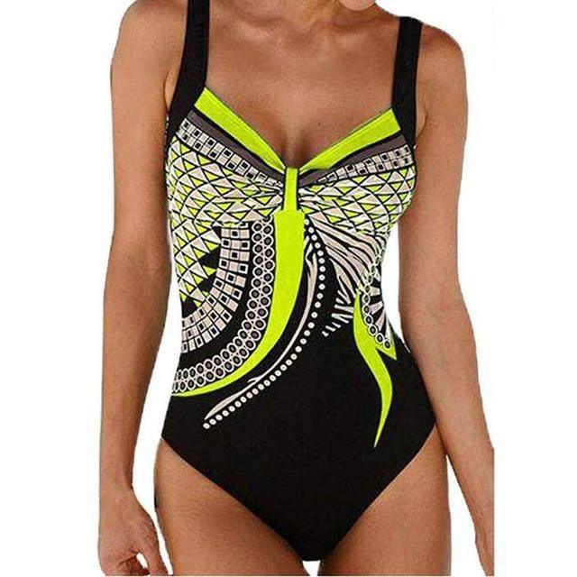 Marina | Retro Blauer Push-Up Badeanzug in Übergröße