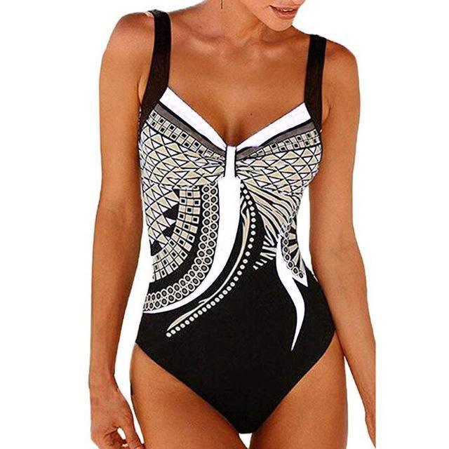 Marina | Retro Blauer Push-Up Badeanzug in Übergröße