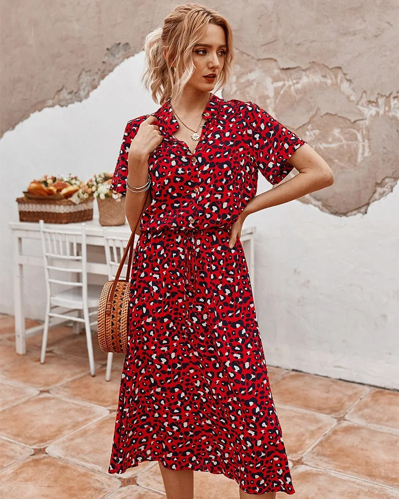 Mila - Beige Vintage Midi-Kleid