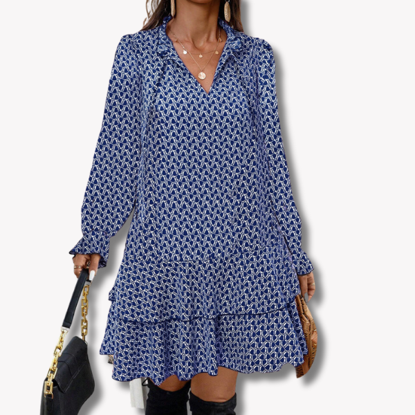 Blaues V-Ausschnitt-Hemdkleid - Sophie