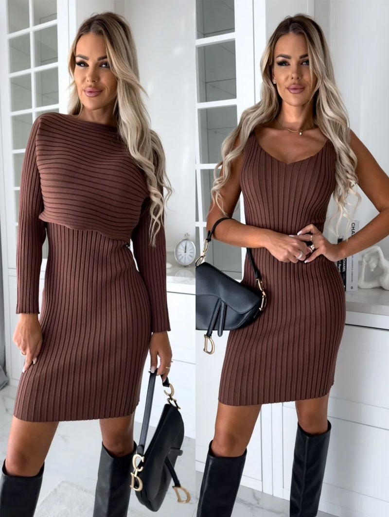 Chicer Gestrickter Pullover & Cami Kleid Set