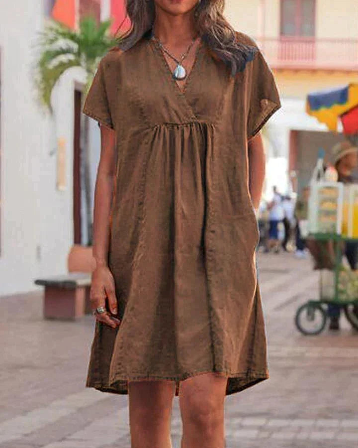 Schicke V-Ausschnitt Kleid für jeden Tag